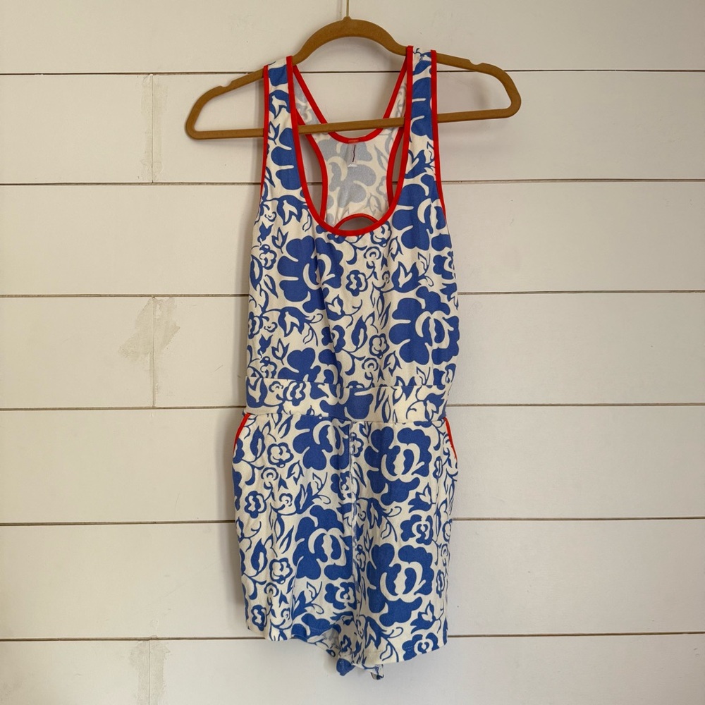 FP Movement by Free People Blue and White Floral Jumpsuit